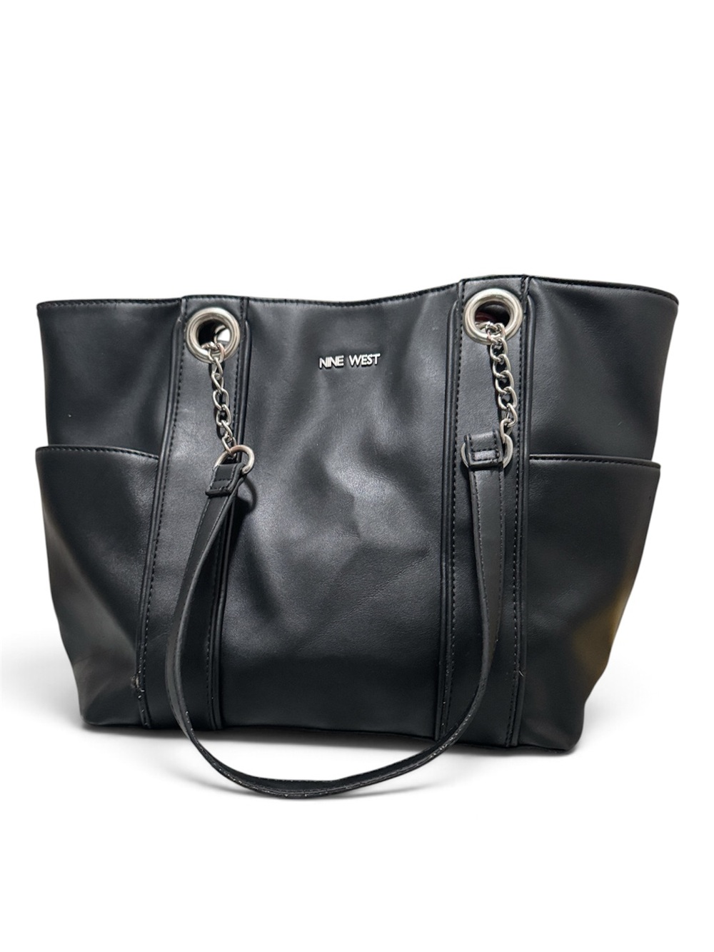 Nine West Black Tote with Chain-Accent Straps